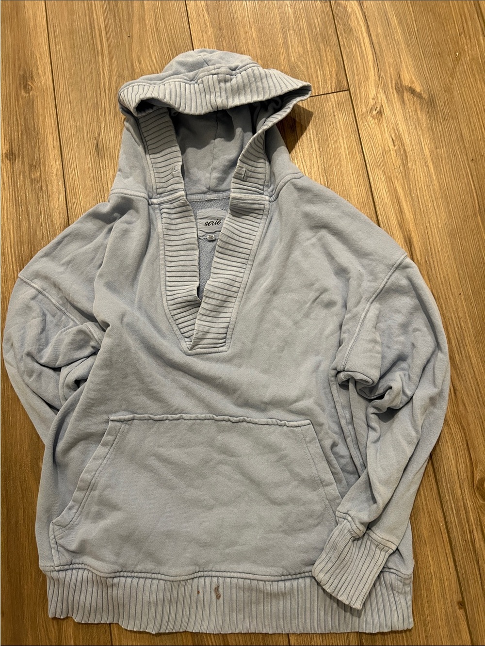 aerie Light Blue Hooded Crewneck Sweater